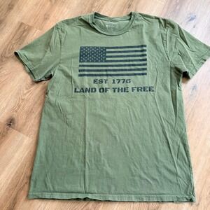 GENERAL STANDARD Mens Large Green American Flag EST 1776 Land of The Free Tee